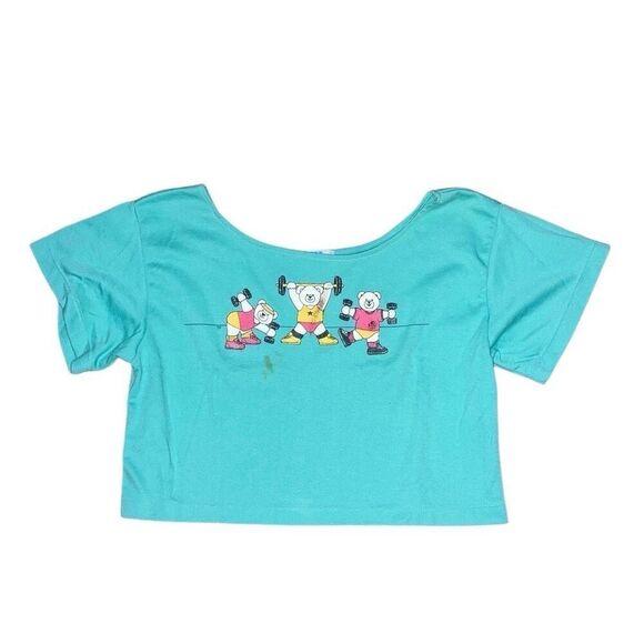 Vintage Park Lane Size Small Boxy Cropped Workout Exercise Teddybear Graphic T - Picture 1 of 4